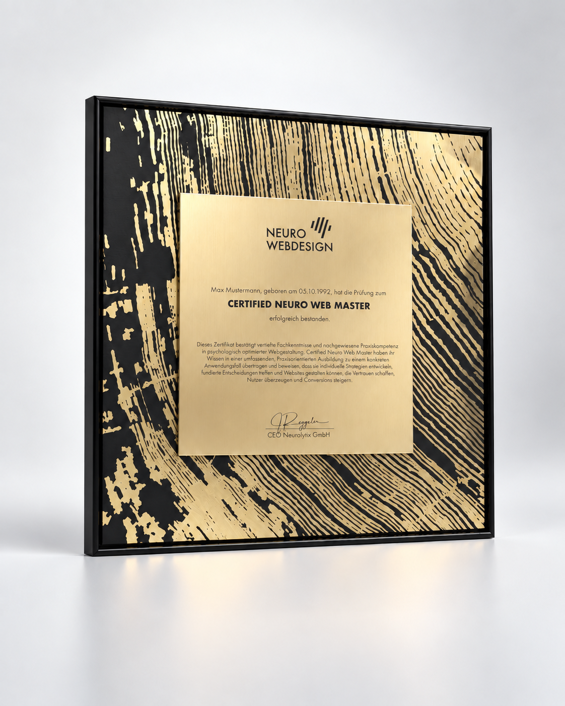 Certified Neuro Web Master – Master-Auszeichnung (schwarz-goldene Tafel)